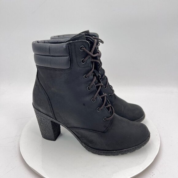 Timberland Tillston Women size 9.5 A1H1l Black Suede Lace Up High Heel Boot - Picture 4 of 12